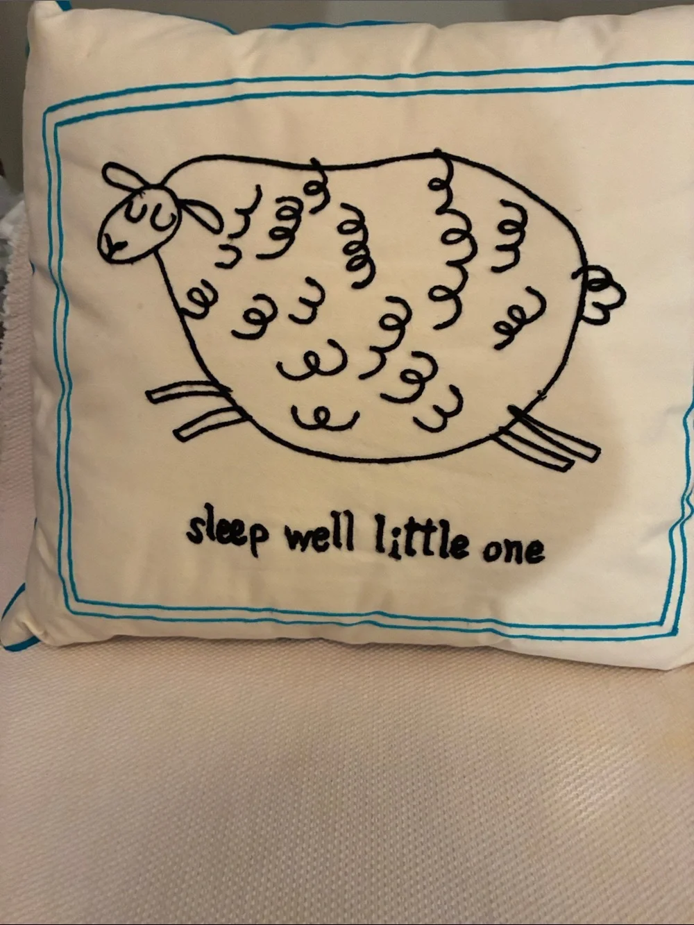 Kindred Spirit Style Embroidered Sheep Throw Pillow-Cream & Turquoise